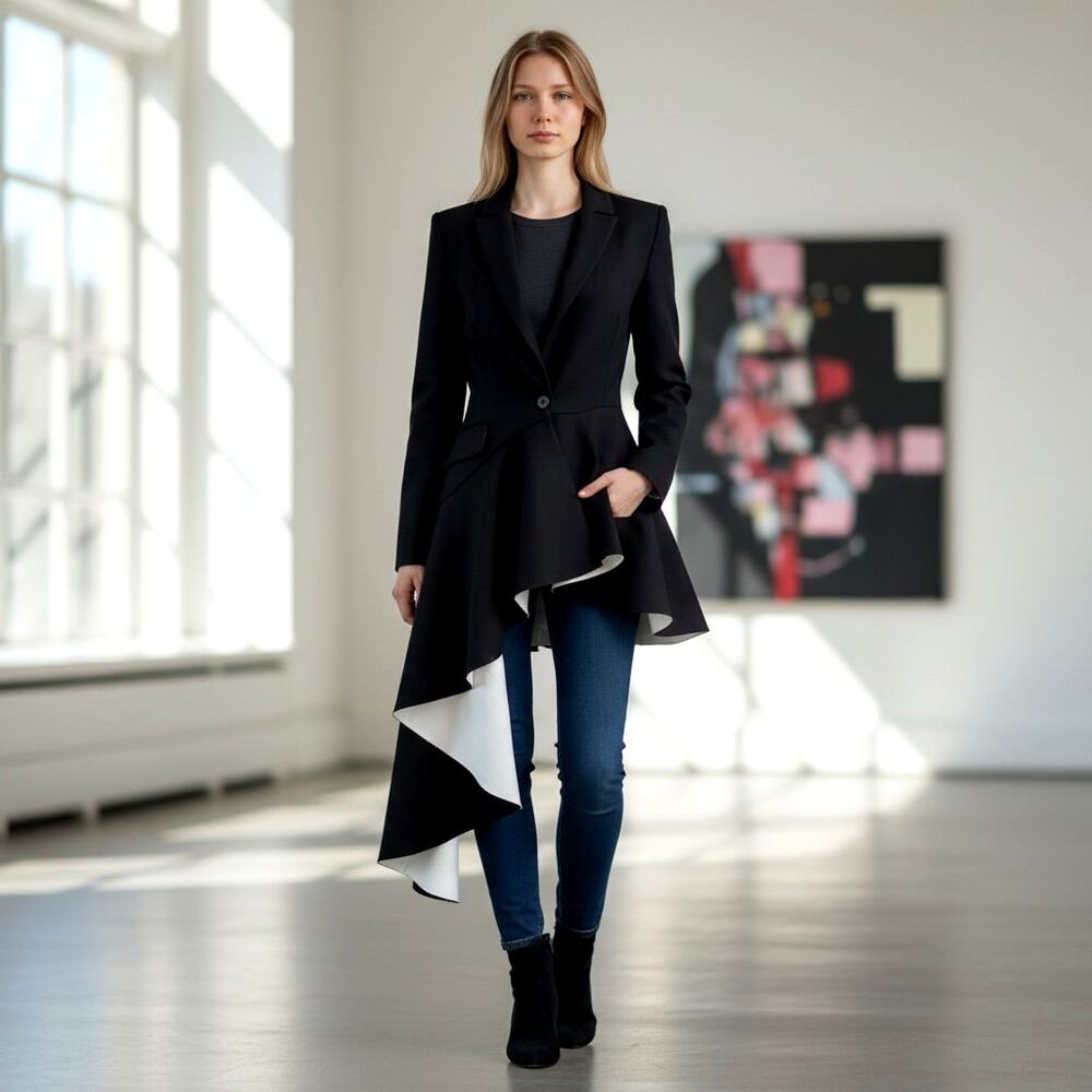 Martha Debayle X Ivonne NEW Asymmetrical Black Blazer Dress Peplum SS20 Size 4